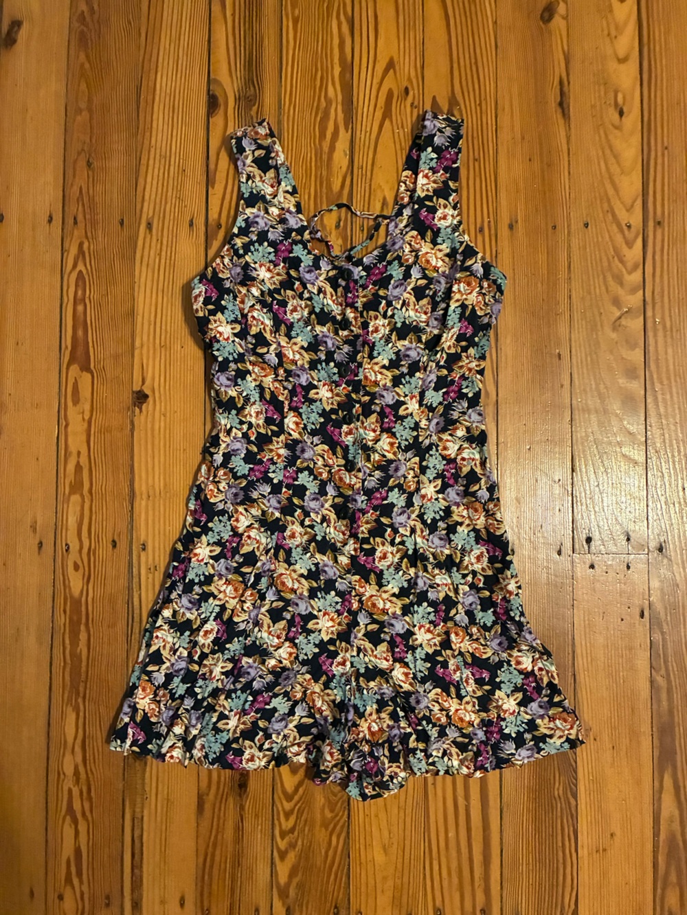All That Jazz Vintage 90’s Floral Sleeveless Romper with Multicolor Blooms